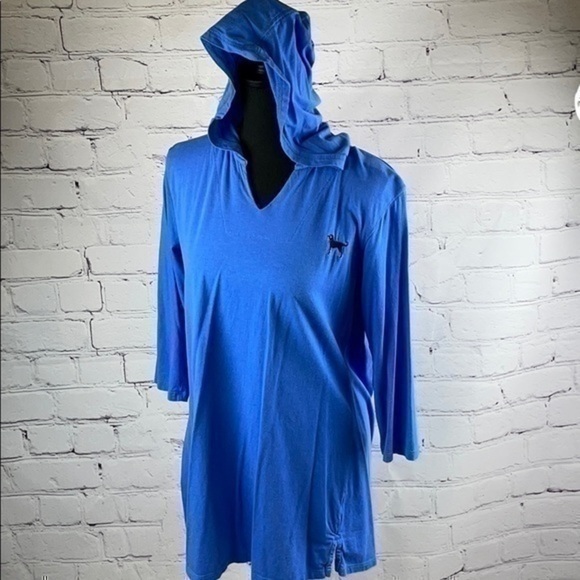 Black Dog blue hood tunic 2/3 length sleeve top S - Picture 2 of 8